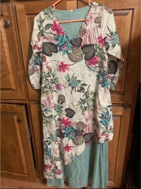 MISSLOOK Floral High-Low Maxi Dress in Cream, Teal, Pink